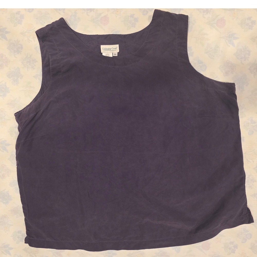 Coldwater Creek Purple 100% Silk Layering Top Plus Sz 1X Sleeveless Scoop Neck